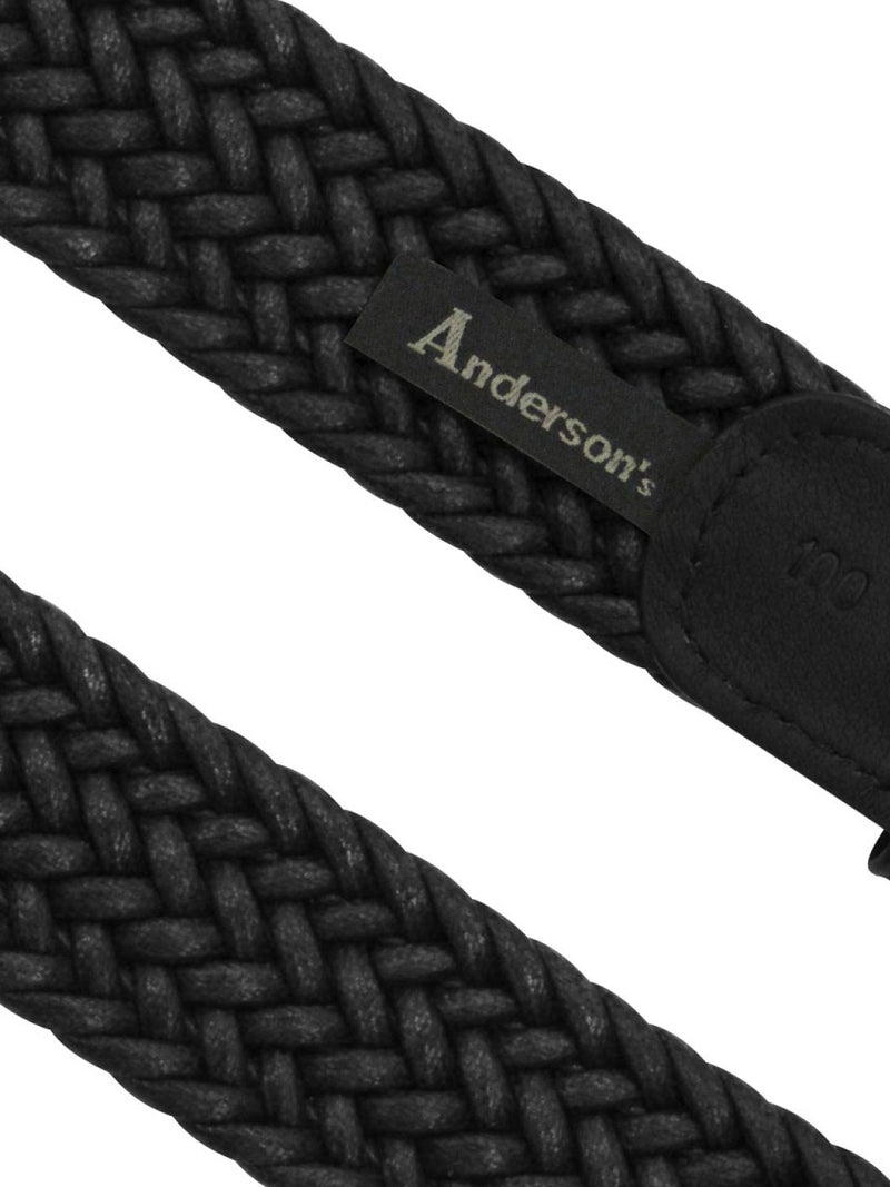 Waxed Leather-Trimmed Woven Belt Black