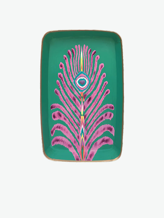 Matthew Williamson X Les Ottomans Peacock Feather Rectangular Iron Tray